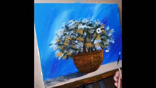 wildflowers in a basket, daisies oil painting and acrylic Полевые цветы в корзине, ромашки живопись смотреть онлайн