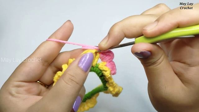 Crochet flower scrunchie?? ခေါင်းစည်းကွင်းထိုးနည်း