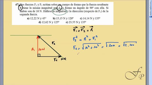 Calcular el vector F2 dado F1 y la resultante R смотреть онлайн