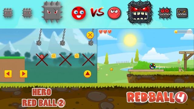 RED BALL 4  Vs  HERO RED BALL 2 ( BOSS FIGHTS ALL LEVELS )
