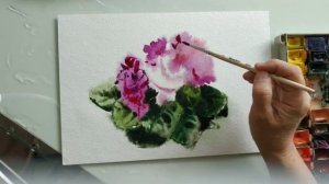 Рисуем фиалку акварелью.