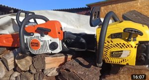 Сравнение бензиновых и электрической пилы. Champion 254-18 vs Stihl MS 180. Champion 324N-18.