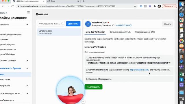 Как подтвердить домен фейсбука для себя и клиента. Связь с Тильдой Tilda. смотреть онлайн