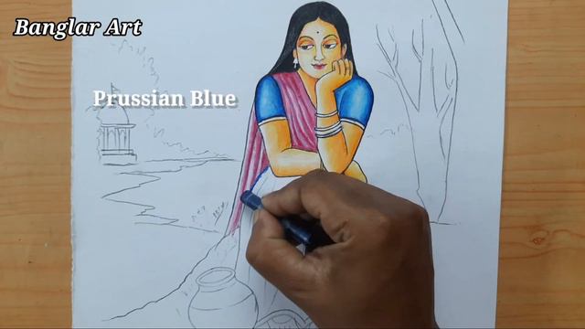 How to draw beautiful nature scenery with village girl figure, Oil pastel color drawing step by ste смотреть онлайн