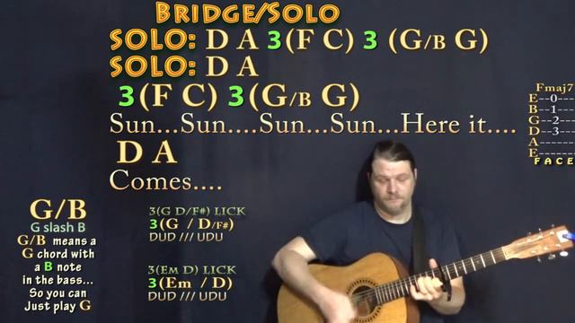 Here Comes the Sun (The Beatles) Guitar Lesson Chord Chart with Chords/Lyrics - Capo 7th Fret смотреть онлайн