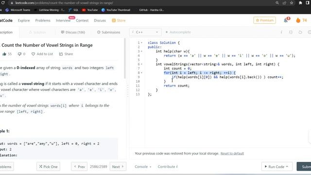 2586. Count the Number of Vowel Strings in Range||Leetcode 2586||Leetcode weekly contest 336 12Marc смотреть онлайн