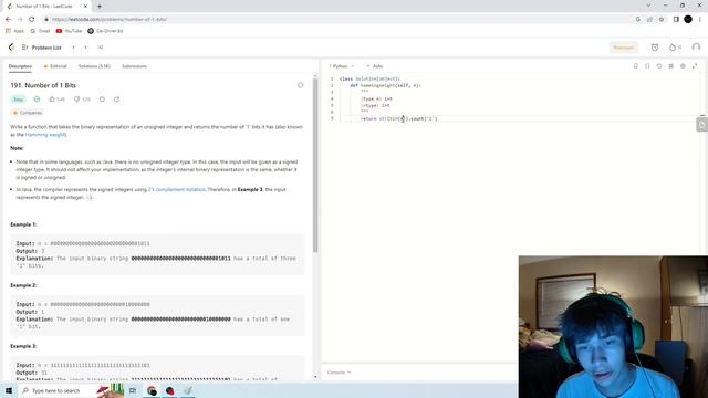 Simple Leetcode Solution - 191 (Number of 1 Bits) - Python смотреть онлайн