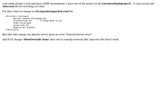 Ubuntu: .htaccess file not running and internal server error смотреть онлайн