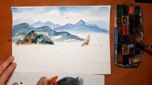 Горный пейзаж. Воздушная перспектива.