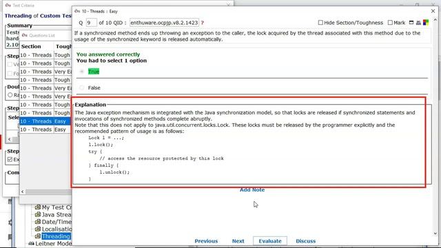 Do synchonized methods release the lock if they encounter an exception? (enthuware.ocpjp.v8.2.1423 смотреть онлайн