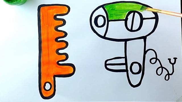 Draw a drawing of a comb and dryer for children. Нарисуйте рисунок расчески и сушилки для детей смотреть онлайн