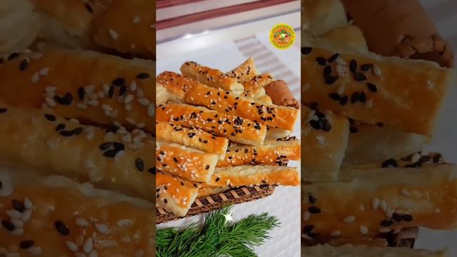 Палочки из слоеного теста. Универсальная и быстрая закуска! смотреть онлайн