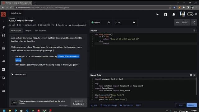 CODEWARS - Keep up the hoop - solutions (python) смотреть онлайн