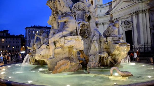 Fontana dei Quattro Fiumi, Piazza Navona, Rome, Italy (part 1) смотреть онлайн
