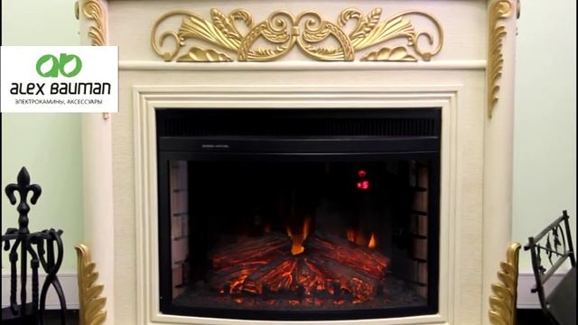 Электрокамин для гостиной в стиле рококо Jacomo, с патиной под золото, магазин электрокаминов в Мос смотреть онлайн