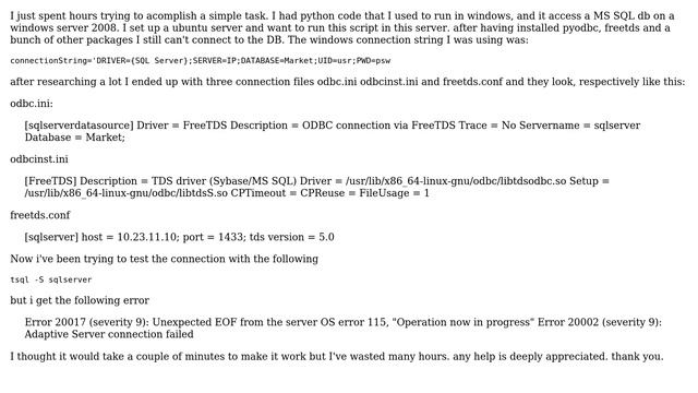 Ubuntu: Can't connect to MS SQL with pyodbc (2 Solutions!!) смотреть онлайн
