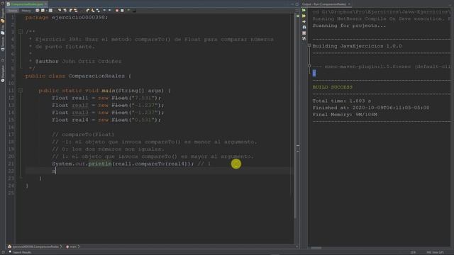 Java Ejercicio: 398 Usar el Método compareTo() para Comparar Valores de Punto Flotante смотреть онлайн