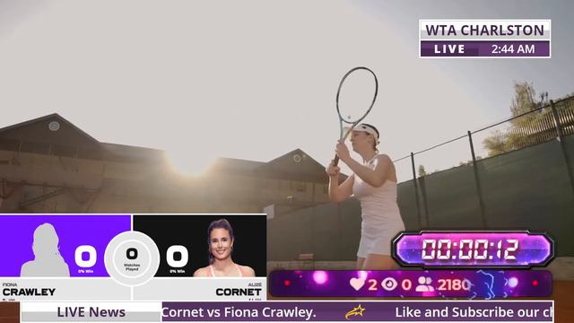 WTA Live Alize Cornet VS Fiona Crawley CHARLESTON Open 2023 Live Tennis MATCH SCORE PLAY STREAM смотреть онлайн