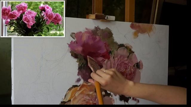 Как написать пионы. Урок Наташе. How to draw peonies Живопись маслом. Oil painting смотреть онлайн