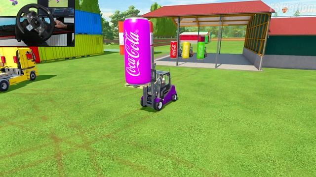 GIANT COLORED COCA COLA CANS TRANSPORTATION WITH RENAULT MAGNUM TRUCK - Farming Simulator 22 смотреть онлайн