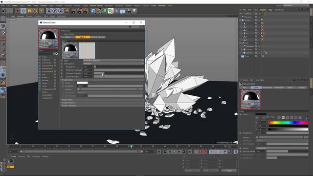 How to create crystal in Cinema 4d modeling, Render, Material and lights смотреть онлайн