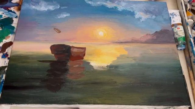 Рисую море с кораблем | time lapse смотреть онлайн