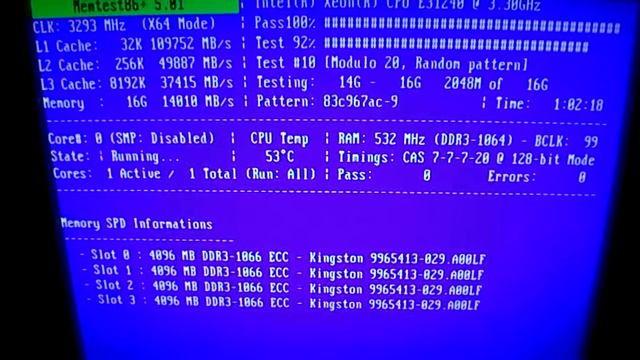 Проверка 16гб ddr3 ecc KVR1066D3E7S смотреть онлайн