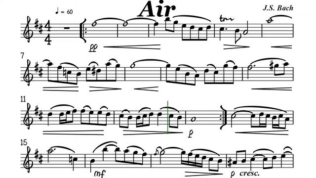 Air On The G String I Flute or Violin Sheet Music Backing Track Play Along Partitura J S Bach смотреть онлайн