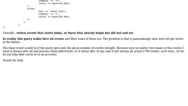 Wordpress: Speed up WP_query with meta comparing dates смотреть онлайн