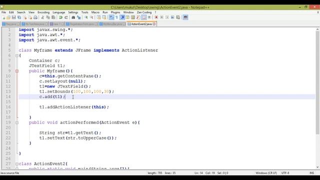 #14.2 Java Swing Tutorial | ActionListener in Java part-2 | ActionListener TextField Example смотреть онлайн