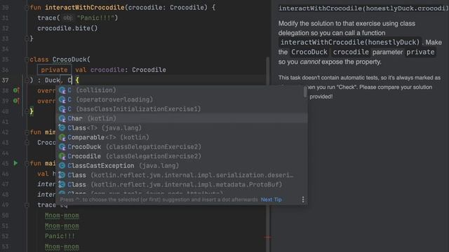 Kotlin - class delegation crocodile duck programming смотреть онлайн