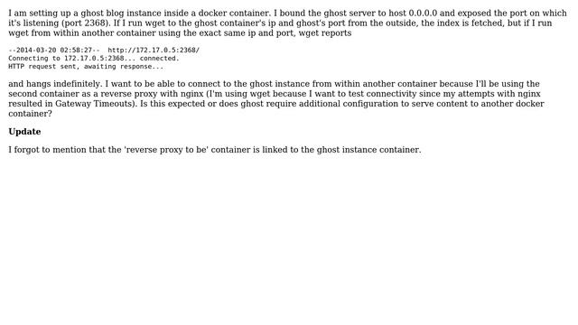 Ghost running on docker container does not respond to http requests from other container смотреть онлайн