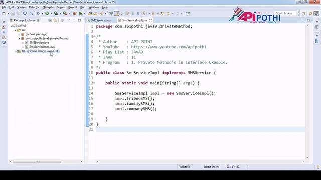 1. JAVA 9 Tutorials , " Private Method in Interface, " || API POTHI || JAVA 9 смотреть онлайн