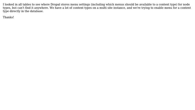 Drupal: Where is menu settings for node types stored in database смотреть онлайн