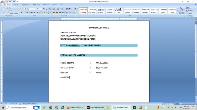 How To Make CV In Microsoft Word | Curriculum Vitae CV Format | Create Your Professional CV