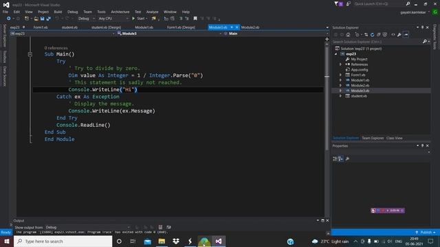 Implement a program to handle runtime errors using Exception Handling in VB.NET смотреть онлайн