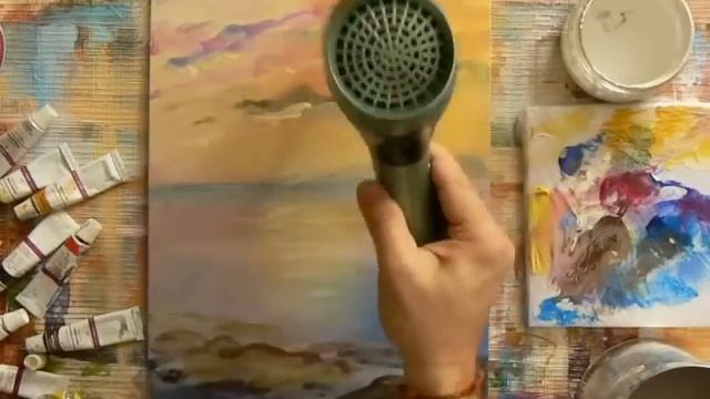 Как рисовать акриловыми красками. Закат на море. смотреть онлайн