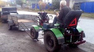 Минитрактор своими руками. Заезд на прицеп.