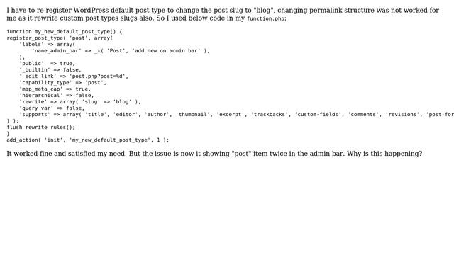 Wordpress: Default post tab showing twice in admin bar смотреть онлайн