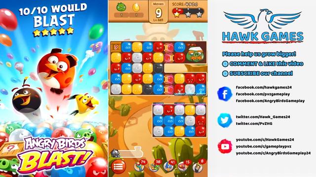 Angry Birds Blast Level 683 - 3 Stars Walkthrough, No Boosters смотреть онлайн
