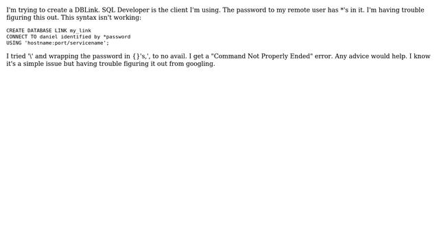Databases: How to create an Oracle Database Link when the password has special characters? смотреть онлайн