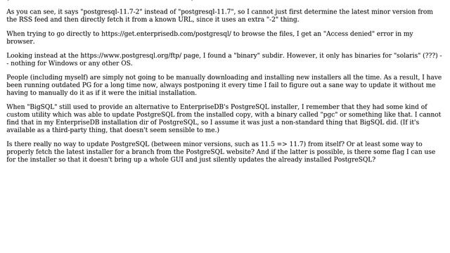 How am I supposed to update PostgreSQL on Windows, once installed, without manually installing... смотреть онлайн