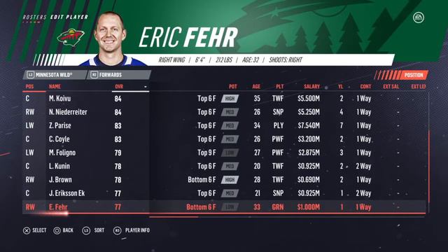 NHL 19 - Minnesota Wild Roster - All Players Ratings Positions Ages Colleges Countries & Stats смотреть онлайн