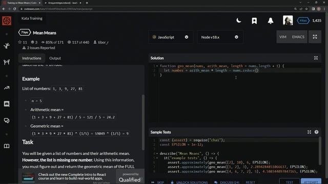 Codewars 7 kyu Mean Means Javascript смотреть онлайн