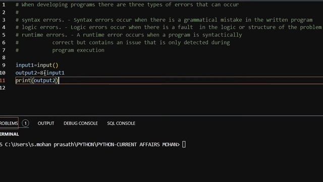 Types of Errors in Computer Programming | Mohan Prasath S | Python Programming смотреть онлайн