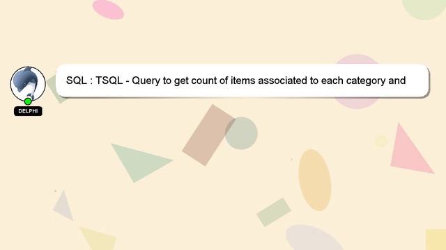 SQL : TSQL - Query to get count of items associated to each category and subcategory смотреть онлайн