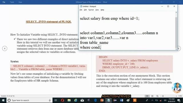SELECT...INTO statement of PL/SQL || Oracle SQL Tutorial смотреть онлайн