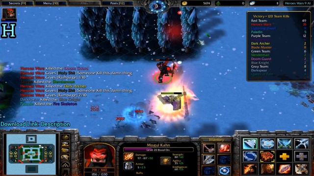 Warcraft 3 Gameplay Map Heroes Wars 9 AI - Mogul Khan Blood Orc - Kill Heroes 78 Rampage смотреть онлайн