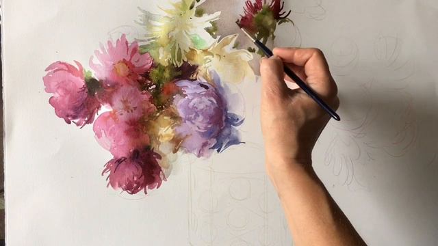 Астры, акварель. Ласаева Марина. #акварель #watercolor