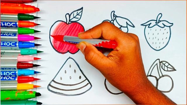 Drawing 3d six fruits | drawing and painting for kids, toddlers, how to draw fruits смотреть онлайн